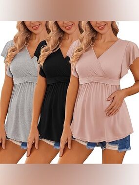 3 Pack of Ekouaer Maternity & Postpartum Nursing Shirts Size M